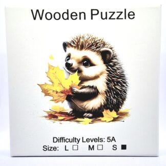 Puzzle drewniane - jeż z liściem